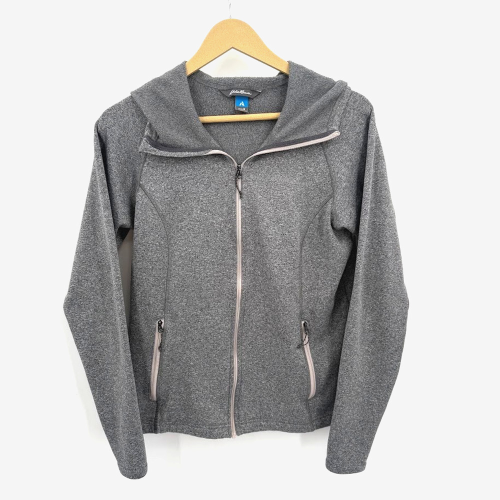 Eddie Bauer Jacket Womens Medium Heather Gray Full Zip Hooded Sweater Fleece